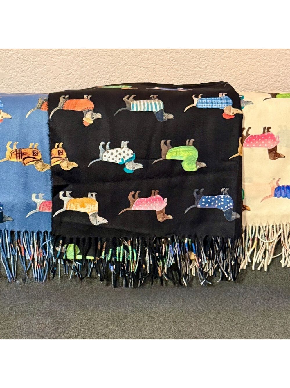 Dachshund Print Scarf Cashmere Feel Multiple Colors NWT - Picture 2 of 10